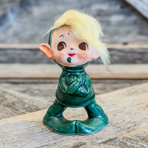 1950's Kelvin's Green Pixie Elves w/ Yellow Hair-Set of 3-Made in Japan-Whimsy - Picture 6 of 9